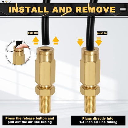 2 Packs 1/4" Air Value Inflation Schrader Valve, Schrader Valve Adapter with Push to Connect Button for 1/4" OD Air Hose Fittings for Semi Trucks Trailers
