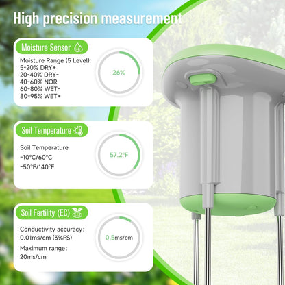 Smart 3-in-1 Soil Moisture/Temperature/Fertility Meter for Outdoor Plant, Soil Test Kit for Garden/Farming/Lawn, GreenVation Digital Soil Sensor with Tuya/Smart Life APP Push Notification