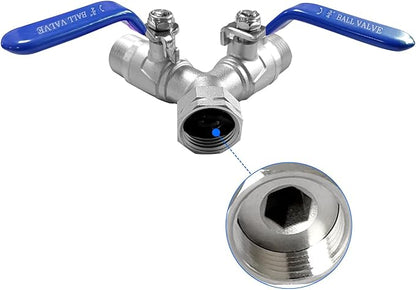 Garden Hose Y Valve Hose Splitter Stainless Steel 3/4" GHT Thread Hose Splitter with Long Handle