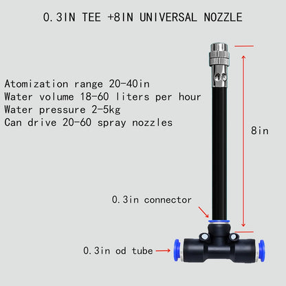 8mm Tee Sprinklers for Yard 10-Pack with Adjustable Micro Mist and Irrigation Cooling for Garden Irrigation, Machine Tool Cooling and More (8")