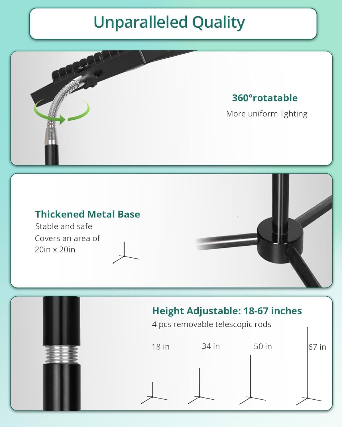 DOMMIA Grow Lights for Indoor Plants, Full Spectrum Tall Plant Light, Dimmable, Adjustable Tripod Standing Grow Lamp Floor Refugium Lamp for Aquarium, 45W 66in, 6/12/16h