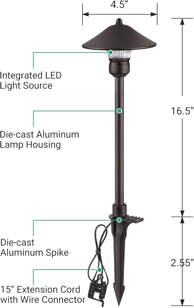 EDISHINE Low Voltage Pathway Lights, 3W 150 LM 3000K 16.5“ Tall LED Landscape Lights, 12V AC/DC 50,000Hrs Waterproof Aluminum Housing Outdoor Landscape Lighting for Path, Yard, Garden