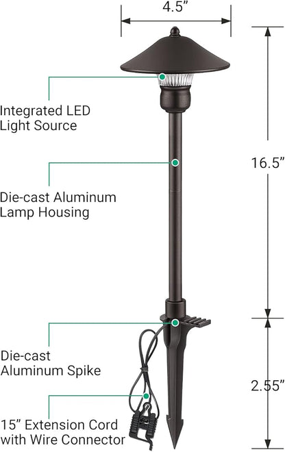 EDISHINE Low Voltage Pathway Lights, 3W 150 LM 3000K 16.5“ Tall LED Landscape Lights, 12V AC/DC 50,000Hrs Waterproof Aluminum Housing Outdoor Landscape Lighting for Path, Yard, Garden