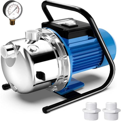 FOTING 1.6HP Shallow Well Pump, 1600GPH Jet Pumps Garden Pump 147FT, Portable 115V Water Transfer Household Draining Irrigation Pumps Stainless Steel for Garden Lawn Farm