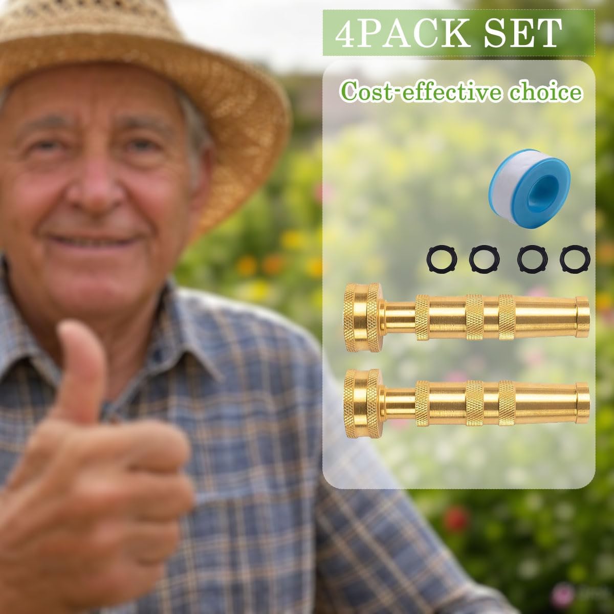 Garden Hose Nozzle Bundle with Shut-Off Valve Set High-Pressure Heavy Duty Brass Adjustable Spray 3/4" GHT for Patio Garden Hose Sprayer (2PackSet)