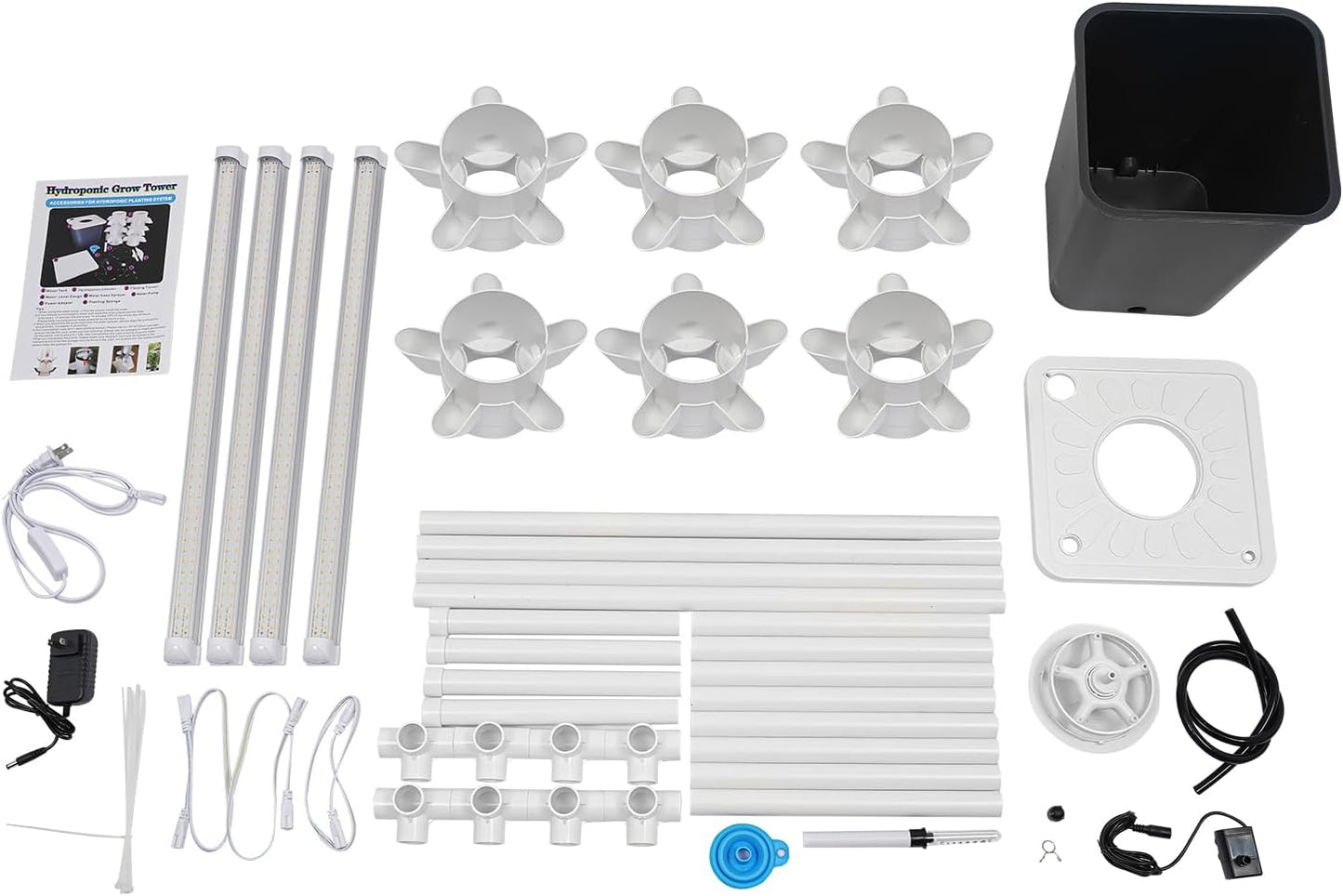 Vertical Hydroponic Tower Growing System,6Tiers 30Pods Home Hydronic Garden Kit with Water Pump&LED Light,Water Circulation Plants Germination System for Indoor Herbs Fruits & Vegetable (grey)