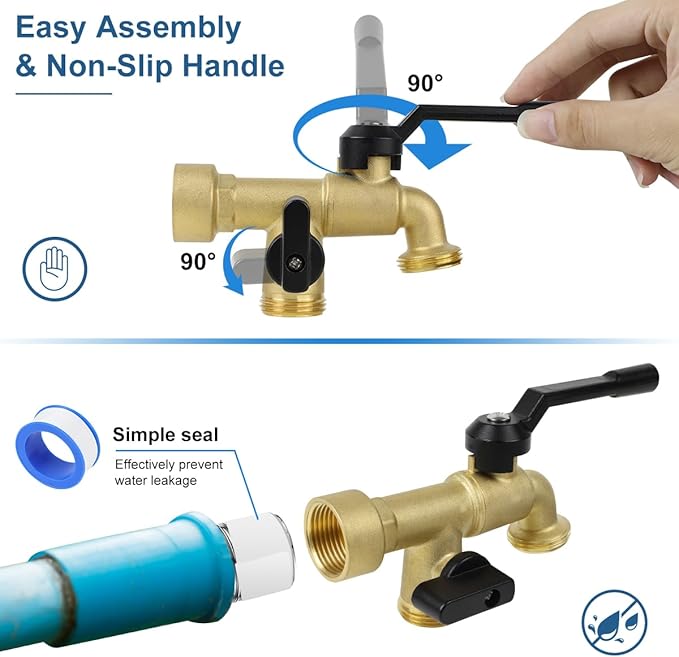 Double Outdoor Faucet, Outside Tap Garden Water Faucet Wall Mounted 3/4 inch NPT Female Inlet & Two Outlets, Frost-proof Brass Outside Spigot for Home Balcony Hose Connector (Copper 3/4" Female Inlet)