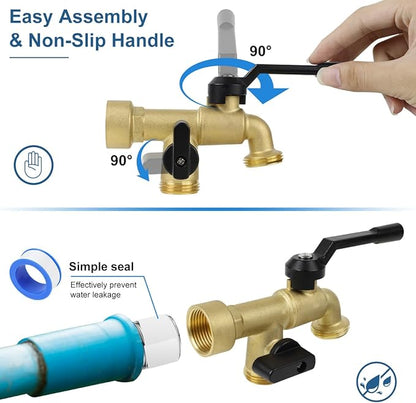 Double Outdoor Faucet, Outside Tap Garden Water Faucet Wall Mounted 3/4 inch NPT Female Inlet & Two Outlets, Frost-proof Brass Outside Spigot for Home Balcony Hose Connector (Copper 3/4" Female Inlet)