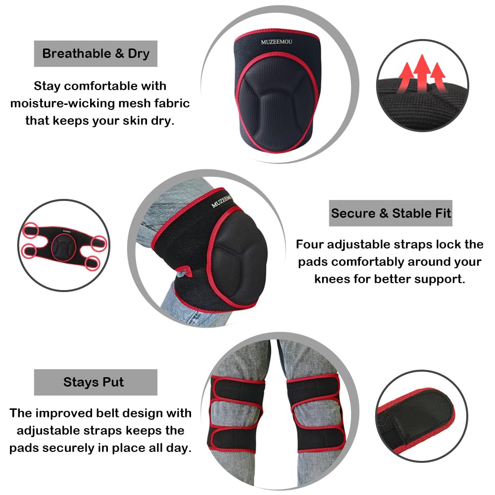 Knee Pads for Gardening,Flooring - Thick EVA Foam Cushion, Non-Slip Silicone & Adjustable Straps (S/M/L), Breathable Unisex Garden Kneeling Pad with Extended Comfort