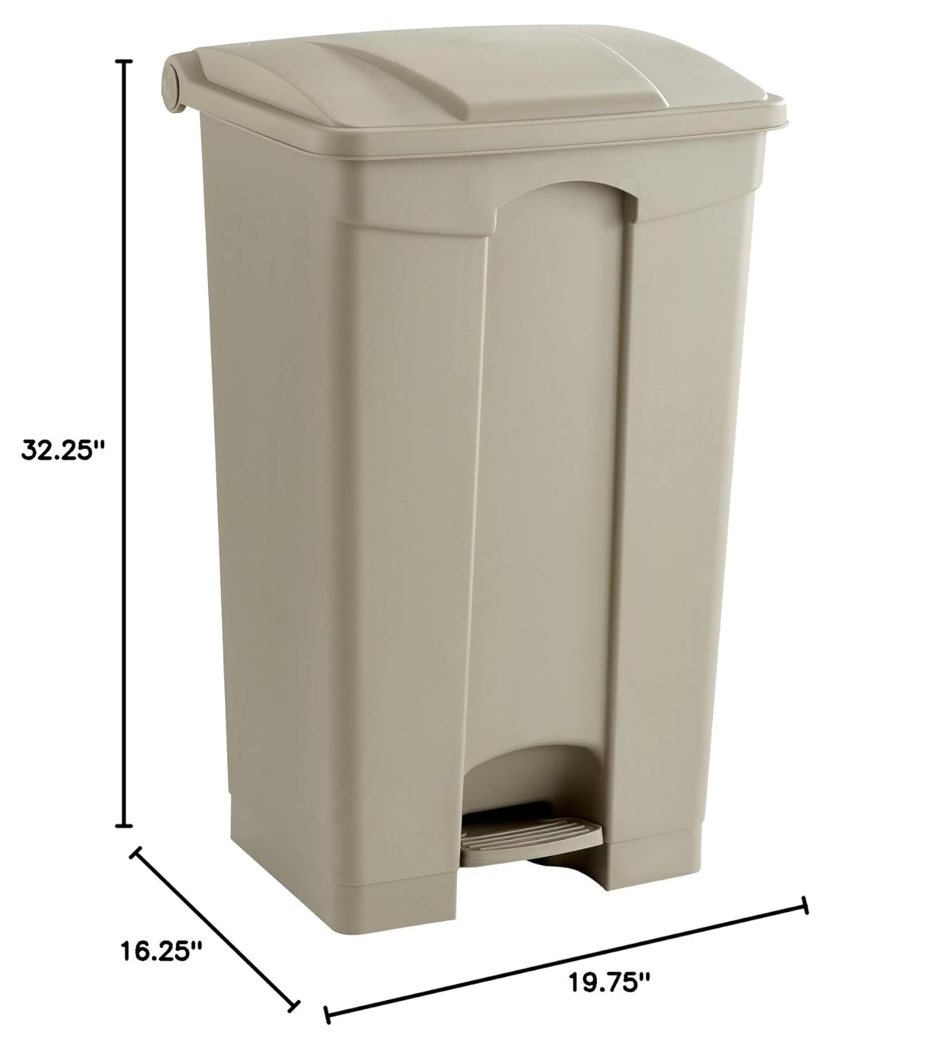 Safco Step On Plastic Trash Can with Foot Pedal, 23 Gallon Garbage Can for Kitchen, Indoor or Outdoor Use, Hands Free, Tan