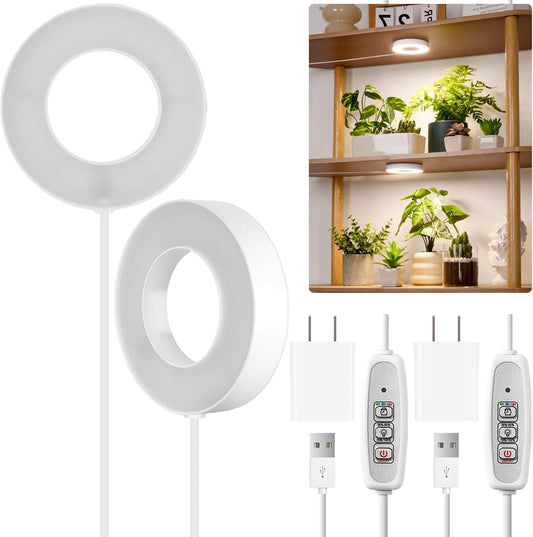 LORDEM Grow Light for Indoor Plants, 48 LEDs Ceiling Full Spectrum Plant Light, 5V Corded Growing Lamp with 4/8/12H Auto Switch, 4 Dimmable Brightness Levels, Single-Head, 2 Pack