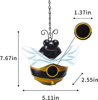 Honeybee Theme Bird House - Decorative Outdoor Metal Birdhouse for Garden, Yard, or Patio - Rust-Resistant & Weatherproof Bee Design with Hanging Chain - Attracts Finches, Sparrows 7.67”x5.11”x2.55”