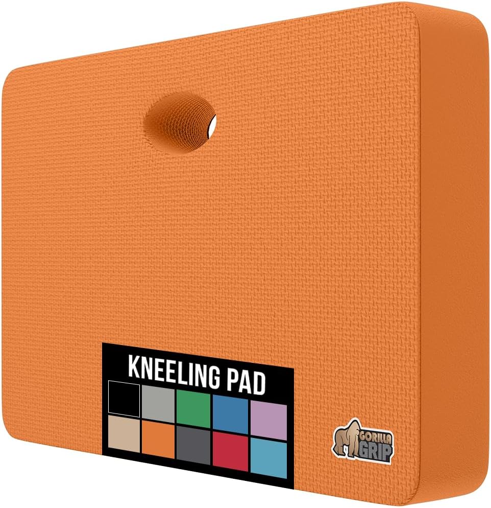 GORILLA GRIP Extra Thick Patent Pending Garden Kneeling Pad, 17.5 x 11 Inch Supportive Soft Foam Knee Cushioning for Gardening, Water Resistant, Bathing Baby, Working Supplies, Lightweight, Orange