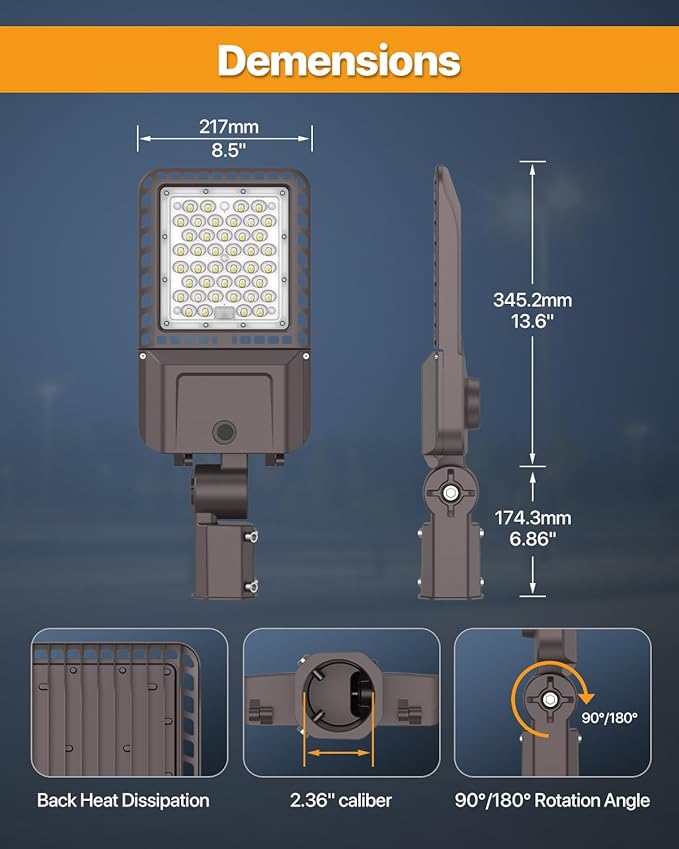 Led Parking Lot Light 150W 22,500LM Slip Fitter Street Outdoor Pole Mount Light with Dusk-to-Dawn Photocell 5000K 100-277V IP65 Waterproof Commercial Area Security Lighting for Parking Lot