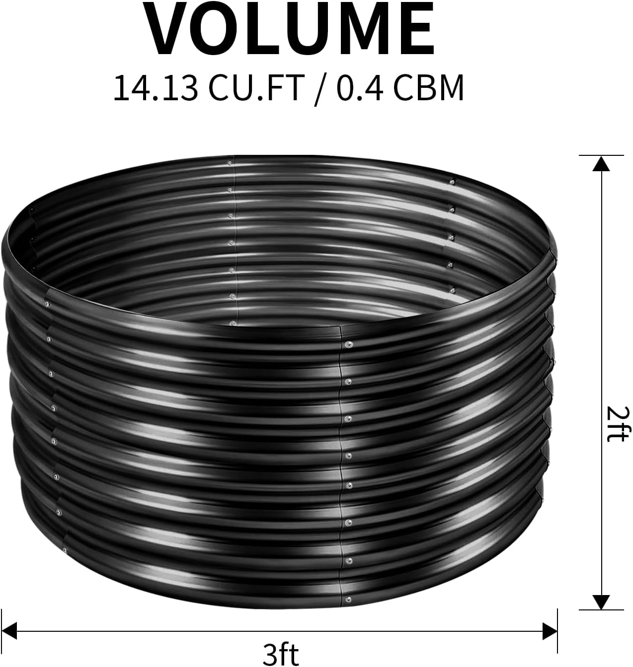 Land Guard 3×3×2ft Galvanized Raised Garden Bed Kit, Round Galvanized Planter Raised Garden Boxes Outdoor, Large Metal Raised Garden Beds for Vegetables, Grey