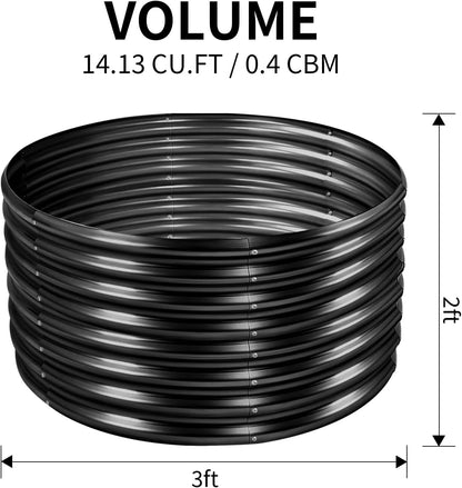 Land Guard 3×3×2ft Galvanized Raised Garden Bed Kit, Round Galvanized Planter Raised Garden Boxes Outdoor, Large Metal Raised Garden Beds for Vegetables, Grey