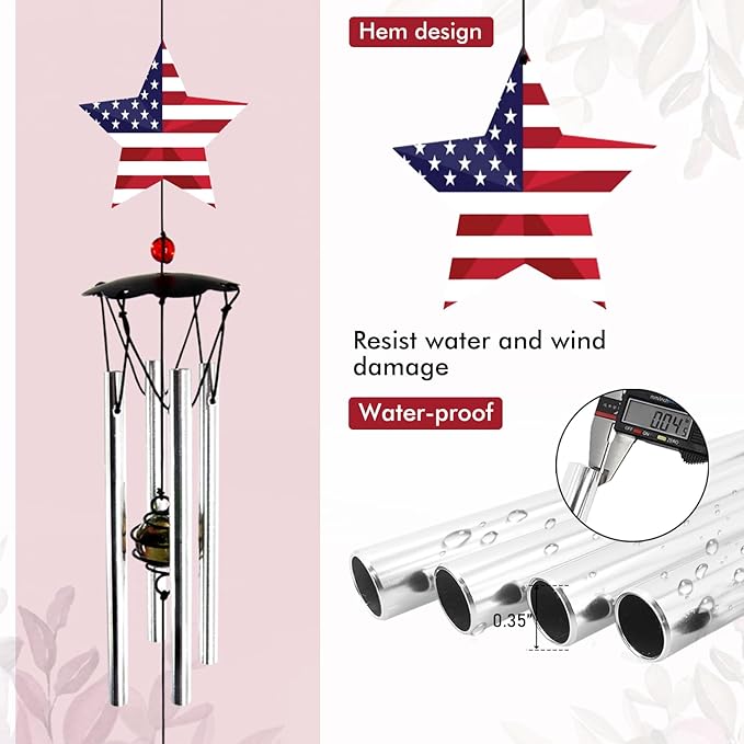 Wind Chimes for Outside 24" Wind Chime Outdoor Veteran Gifts for Home Patio Outdoor Windchimes Outdoors Small Wind Chimes for Outside -Christmas Birthday,