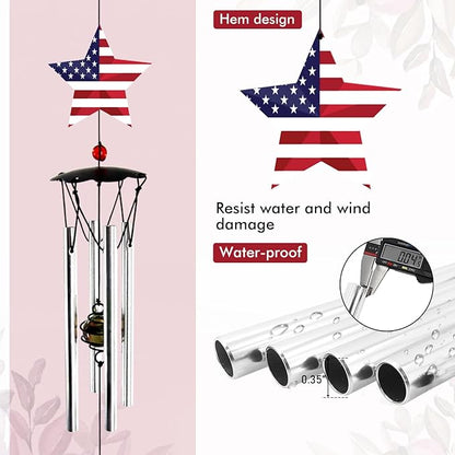 Wind Chimes for Outside 24" Wind Chime Outdoor Veteran Gifts for Home Patio Outdoor Windchimes Outdoors Small Wind Chimes for Outside -Christmas Birthday,
