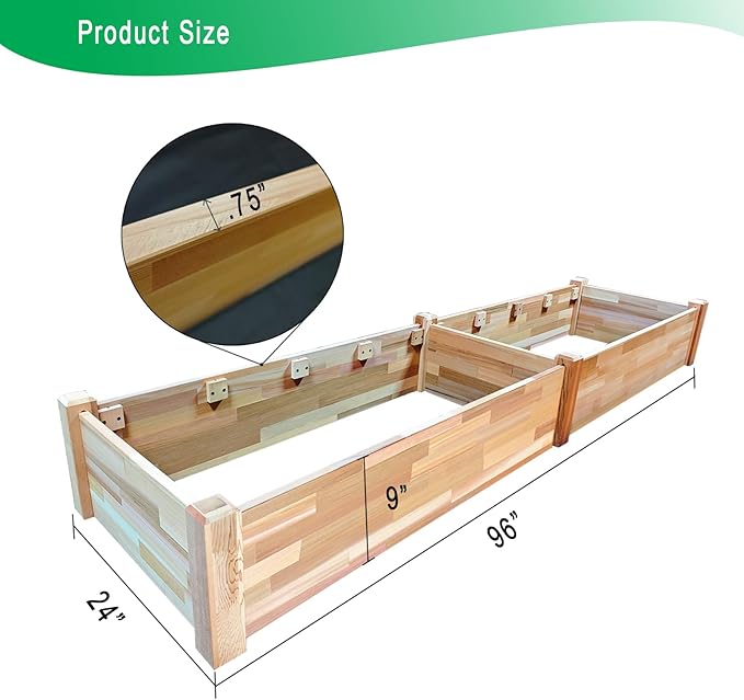 Western Red Cedar Raised Garden Bed (8ft L x 2ft W x 9in H), Wood Planter Box with Multiple Acessories for Growing Herbs, Vegetables, Flowers