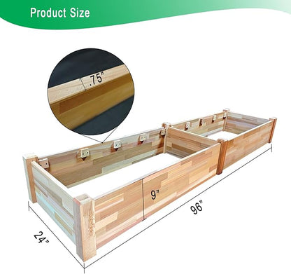 Western Red Cedar Raised Garden Bed (8ft L x 2ft W x 9in H), Wood Planter Box with Multiple Acessories for Growing Herbs, Vegetables, Flowers