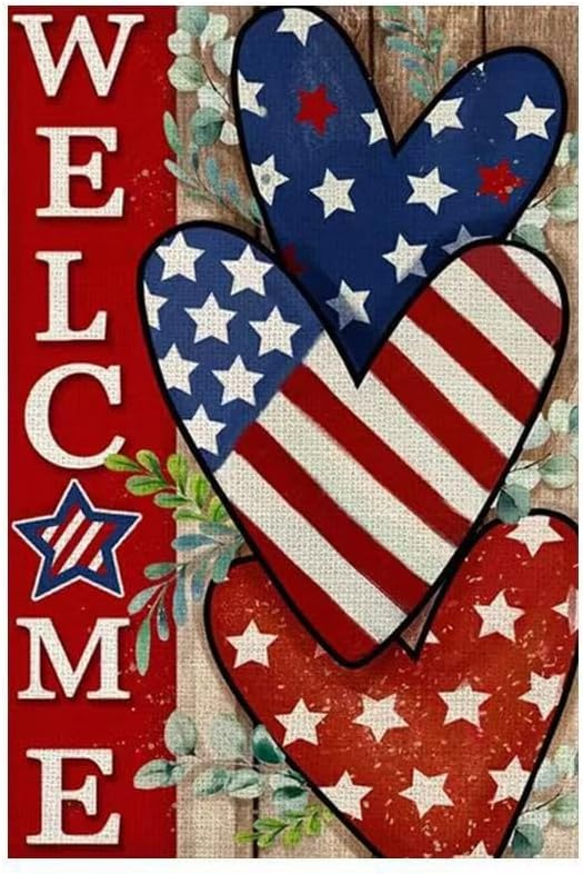 Patriotic Stars and Stripes Garden Flag 12x18 Inch Double Sided Outside, USA 4th of July Memorial Day Independence Day Watercolor Yard Outdoor Decoration (Love)