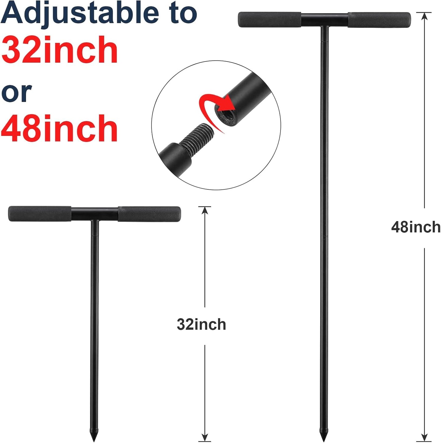 Soil Probe Rod, 48 Inch Metal Septic Tank Locator Tool, Ground Probe Rod for Soil Compaction, Locating Underground Pipes and Gopher Runs, Gardening
