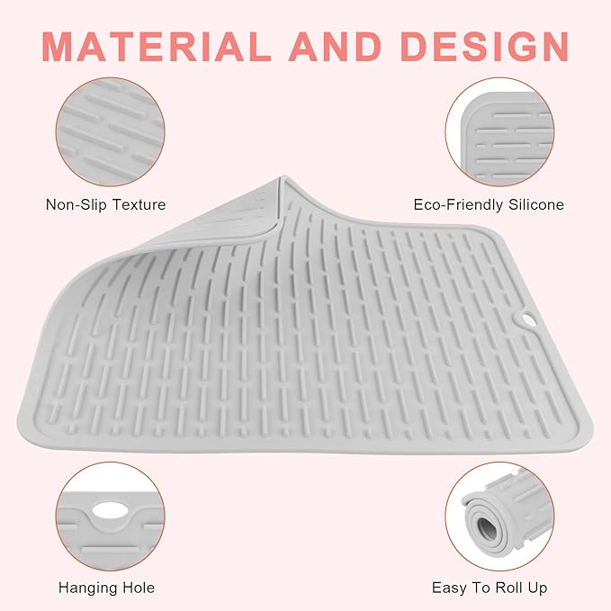 AMIJEAL Oversize Silicone Heat Resistant Mat for Hair Tools, Curling Iron Mat, Hot Tools Holder, Portable Flat Iron Hair Straightener Pad Cover for Travel Vanity Salon(14.2" x 11.0")