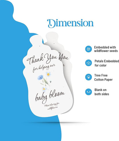 Baby Bottle Shaped Seed Paper – 15 Blue Baby Shower Favors for Guests with Wildflower Seeds, Writable & Plantable, Gender Reveal, Birthday Gifts for Guest