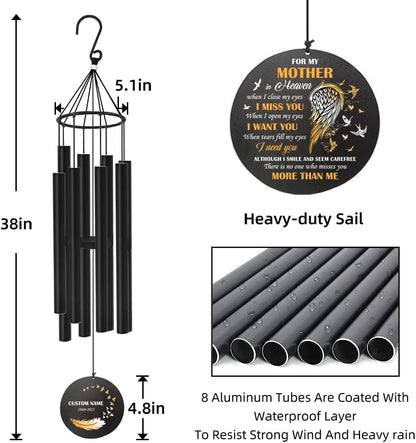 Personalized 36" Healing Memorial Wind Chimes for Outside, Bereavement Gift of Comfort for Loss of Mother, Father or Husband, A Soothing Remembrance for Your Garden and Patio