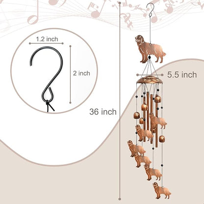 Golden Retriever Wind Chimes for Outside, Metal Windchimes Outdoors Birthday Gifts for Women Memorial Sympathy Wind Chimes for Patio Garden Yard