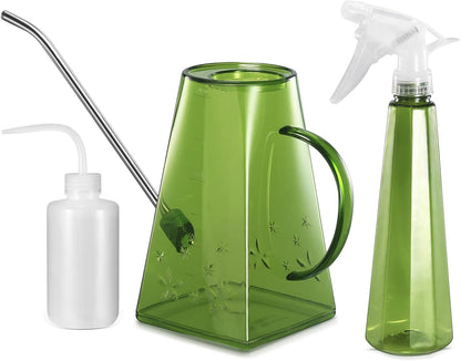 Goowin Indoor Plants Watering Can - Long Spout 47 oz with Bonus 16 oz Spray Bottle & 8.5 oz Squeeze Bottle, Green