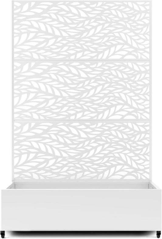 Raised Garden Bed with Trellis and Wheels,73"x47"x16" Metal Raised Garden Bed,White Flowing Leaf Metal Planter with Climbing Trellis for Vines & Vegetables