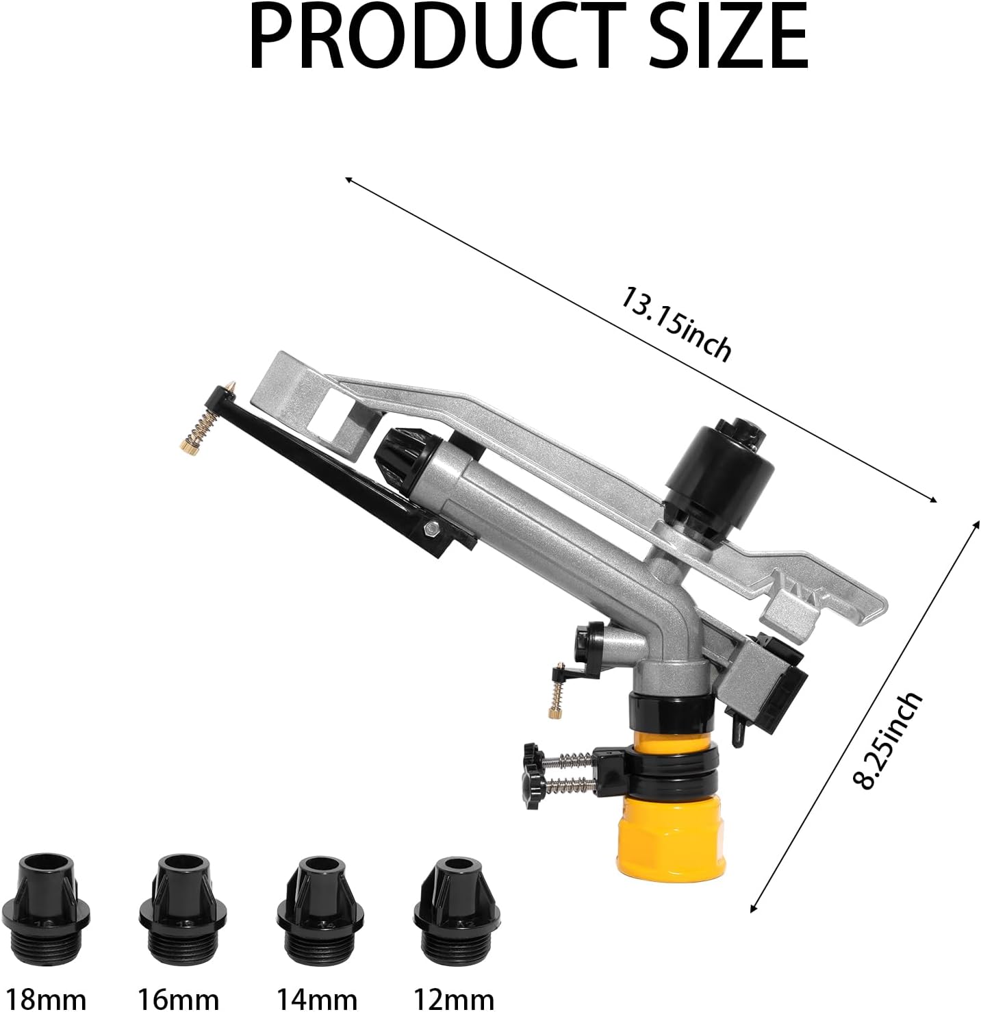 1-1/2"" FNPT Full Circle Rain Gun, Full Circle Impact Sprinkler with 4 Nozzles, Lawn & Garden Sprinklers for Large Range Coverage and Watering Efficiency, Sliver, 3BN-7Y3-POF425