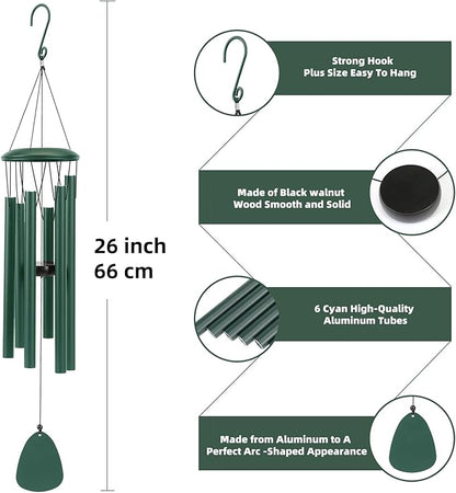 Aluminium Wind Chimes 26 Inches to Create a Zen Atmosphere Suitable for Outdoor, Garden, Patio Decoration. Classic Green Wind Chimes with Wind Catcher Suitable as A Gift for Unisex