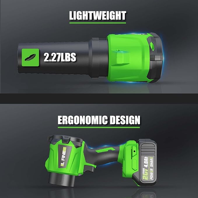 Leaf Blower Cordless - Lightweight Electric Handheld Blower with Battery and Charger, 3 Speed Mode, Blowers for Lawn Care, Patio Cleaning, Dust Cleaner (Dark Green)