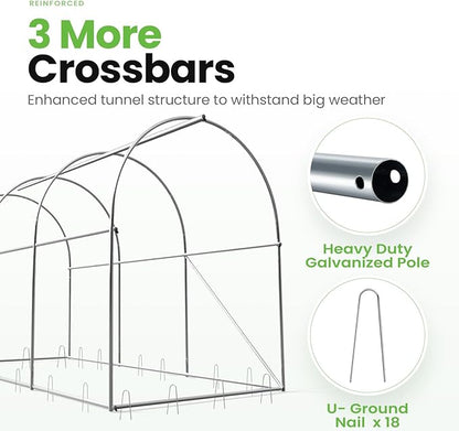 KING BIRD Premium 10x6.6x6.6FT Greenhouse for Outdoors, Large Walk-in Heavy Duty Galvanized Steel Frame, Mesh Door Screen Window Upgraded Zipper Tunnel Hoop for Garden Plant Winter, White