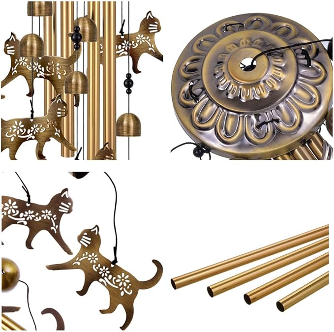 Outside Cat Wind Chime Decor, Memorial Wind Chimes, Cat Wind Catcher, Mobile Wind Bells, Bronze Wind Chimes for Home, Yard, Patio, Garden Cat Decoration, Festival Gifts for Mom, Cats Chimes