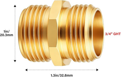 UNWAVER Solid Brass Garden Hose Fittings Male Connectors Adapter Heavy Duty Brass Double Male Faucet Leader Coupler Dual Water Hose Connector(3/4" GHT) 2 Pcs