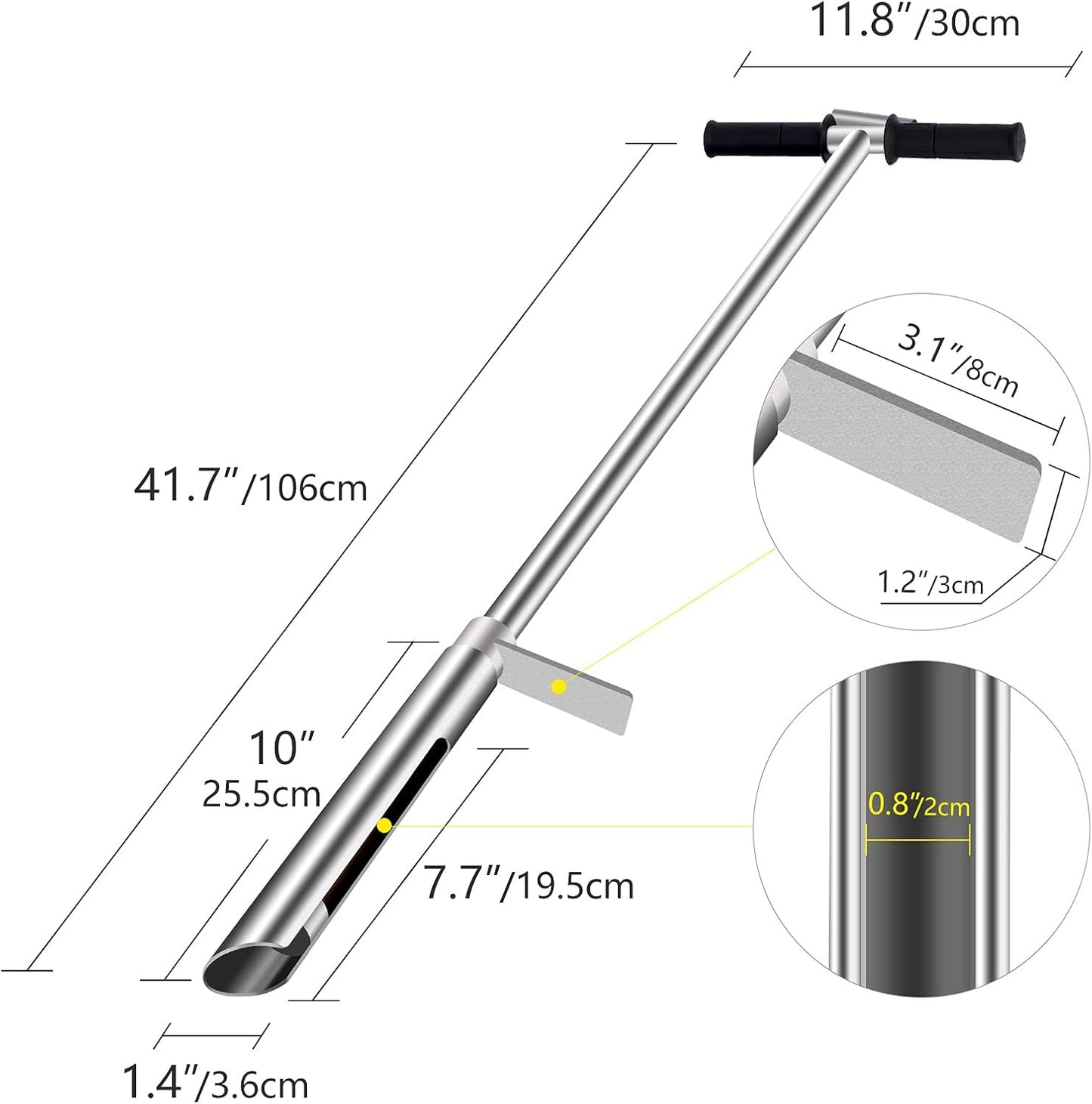 HOMIER 40"(1 Meter) Soil Sampler Probe 304 Stainless Steel with Ejector and Foot Pedal
