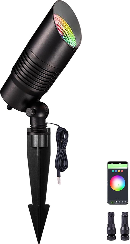 Smart Landscape Spotlights Low Voltage - RGBCW 5W LED Outdoor Uplight, 12V Landscape Spot Lights App Controlled, IP65 Waterproof Wired Aluminum, Black for Exterior House Tree Garden Yard