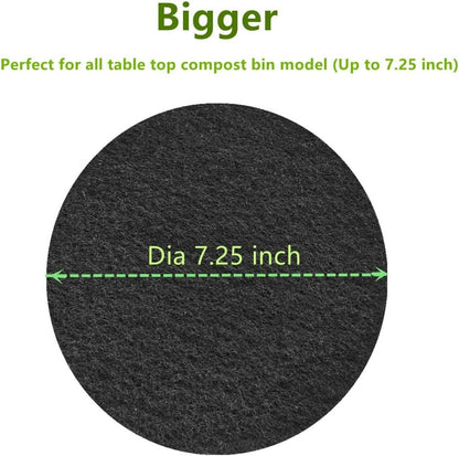 Kitchen Compost Bin Charcoal Filter 7.25 Inch Diameter Extra Thicker & Bigger-Over 3 Years Supply- Longer Lasting Activated Charcoal Odor Trapping Filters (0.4inch/10mm Thickness), Round (12 Pack)