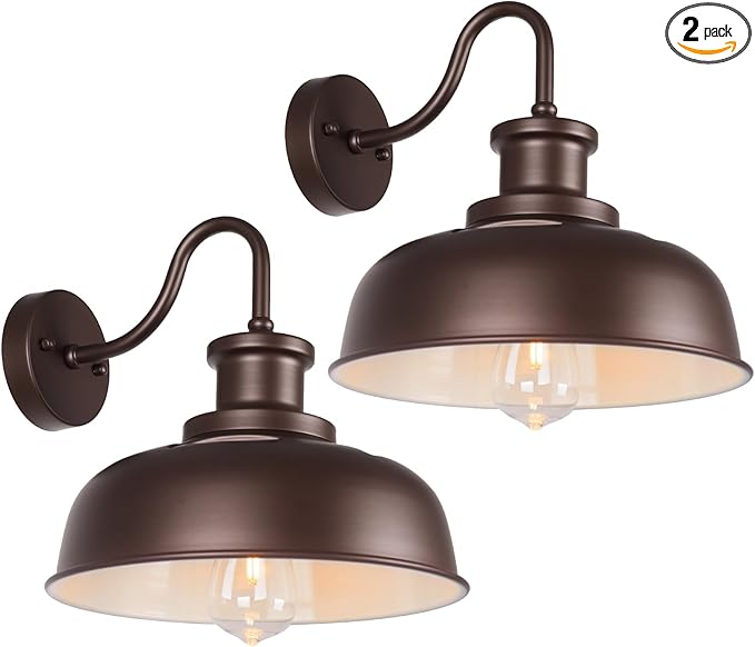 Solar Barn Light for Outside, Gooseneck Outdoor Wall Lights Solar Powered, Farmhouse Exterior Wall Sconce, Industrial Outside Lighting Fixture, Rustic Lantern for Garage, Barn, Shed,RZSR007-2 OW