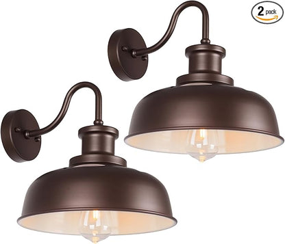 Solar Barn Light for Outside, Gooseneck Outdoor Wall Lights Solar Powered, Farmhouse Exterior Wall Sconce, Industrial Outside Lighting Fixture, Rustic Lantern for Garage, Barn, Shed,RZSR007-2 OW