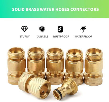 Garden Water Pipe Quick Connect, Solid Brass 3/4 Inch Thread Fitting, No-Leak Water Female Hose and Male Hose (6 Set)