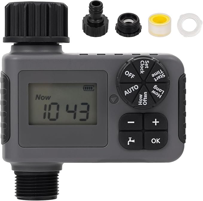 Sprinkler Timers, Water Timer, Programmable Garden Hose Timer with Rain Delay, Manual& Automatic Watering System, Waterproof Digital Irrigation Controller for Yard, Lawn, Pool, 1 Outlet