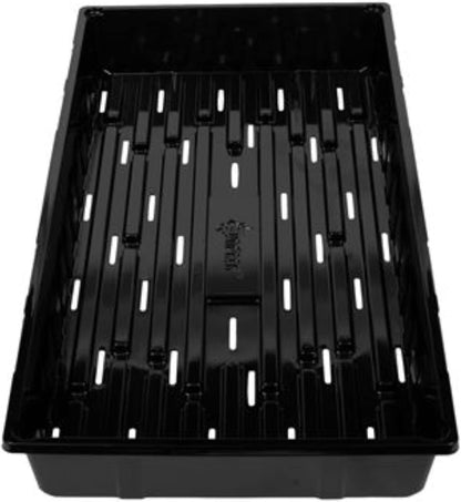 SUNPACK 10" x 20" Heavy Duty Shallow Plastic Seed Starting Tray, Black, 1" - Lined with Drainage Holes for Excess Water and Aeration, Ideal for Greenhouses or Indoor Gardening