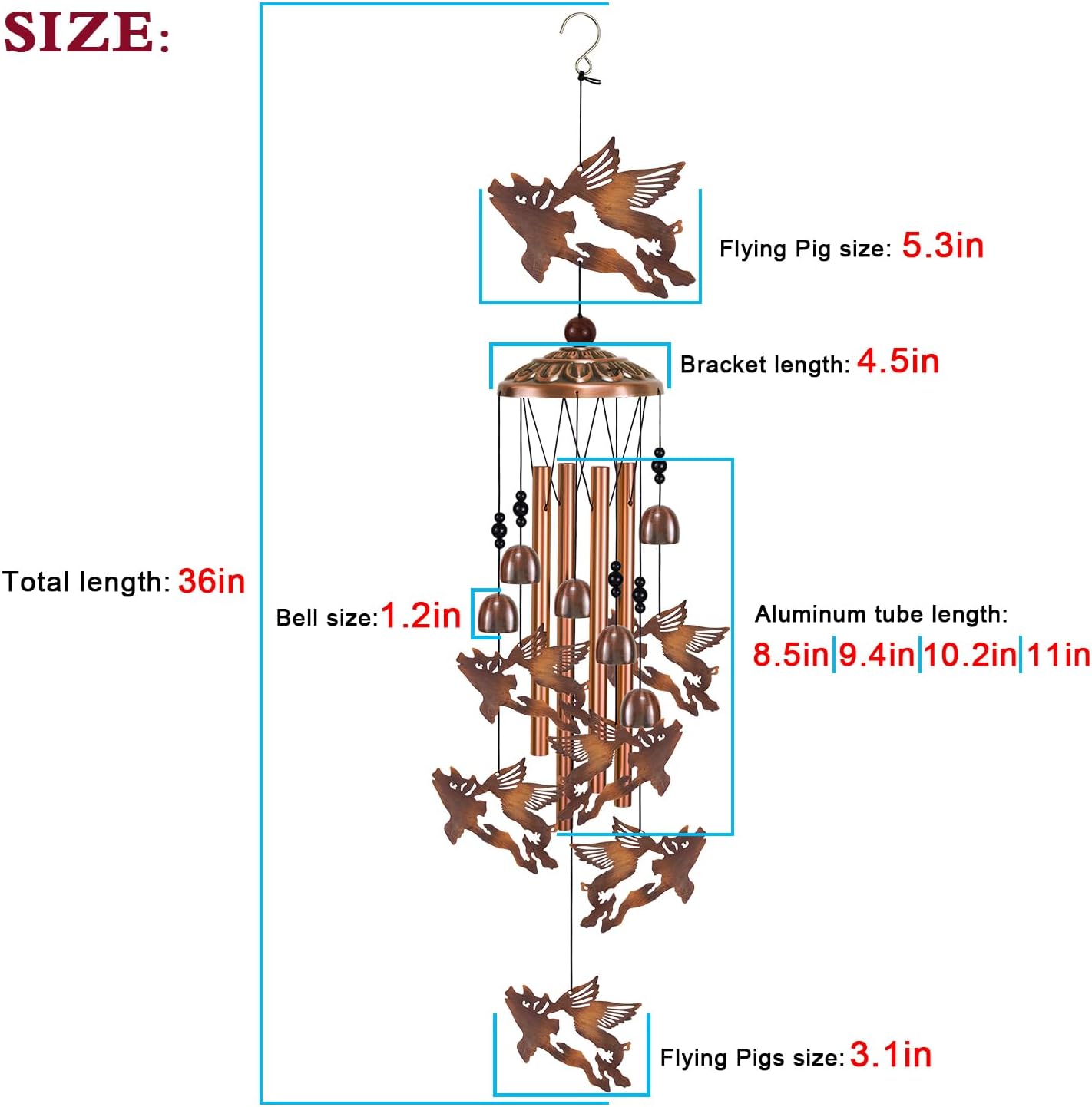 Outdoor Wind Chimes Decor, Flying Pigs Wind Chimes for Home, Patio, Porch, Lawn, Indoor, Garden Decoration, Mobile Wind Catcher, Music Wind Bells, Memorial Gifts, Festival Gifts for Mom/Grandma/Woman