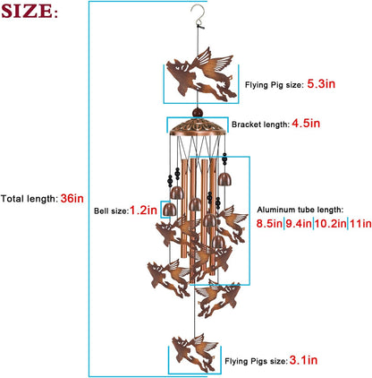 Outdoor Wind Chimes Decor, Flying Pigs Wind Chimes for Home, Patio, Porch, Lawn, Indoor, Garden Decoration, Mobile Wind Catcher, Music Wind Bells, Memorial Gifts, Festival Gifts for Mom/Grandma/Woman