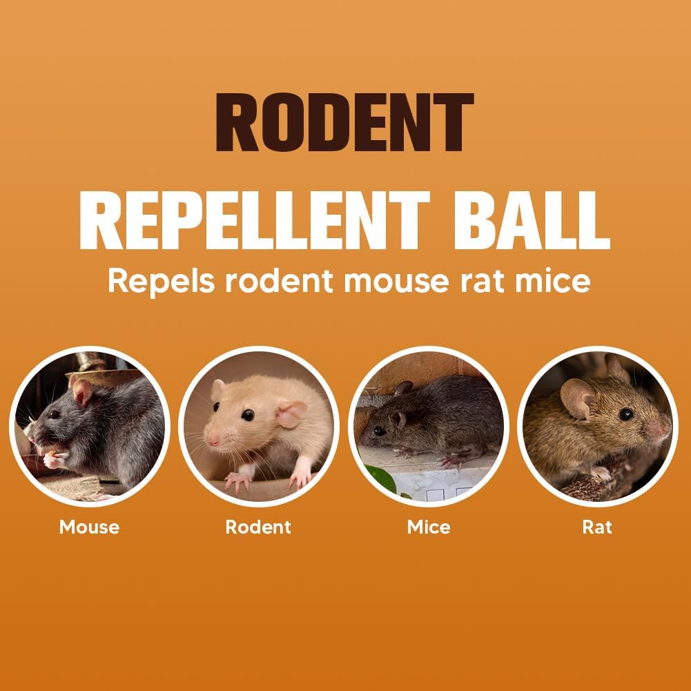 Rodent Repellent with Peppermint Oil, Mouse Repellent, Mice Repellent Balls for Indoor Outdoor, Rodents Repellent for House, Rat Deterrent Outdoor, Moth Balls for Outdoor Use - 10 Pack