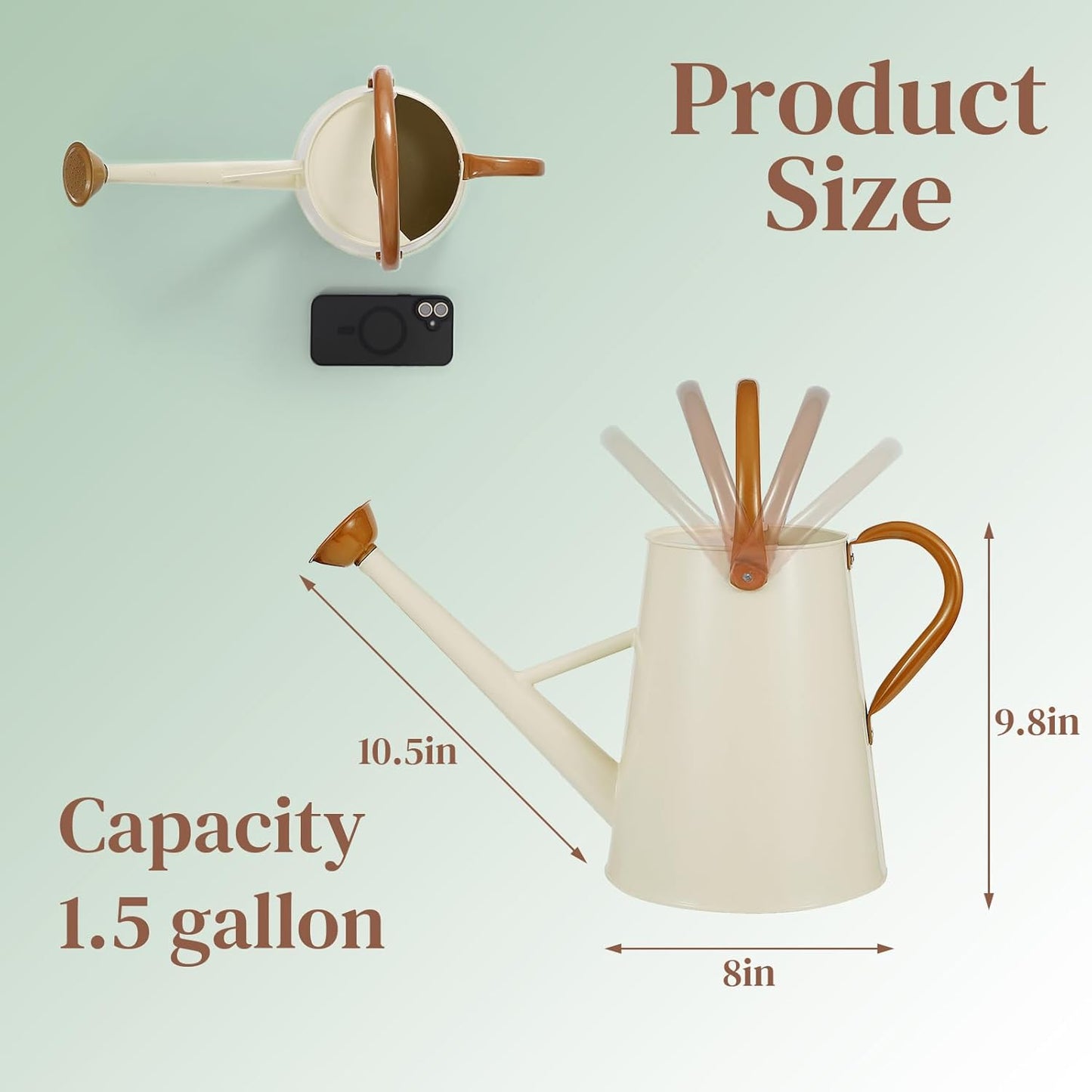 Metal Watering Can with Removable Spout, 1.5 Gallon Large Watering Cans for Plants, Galvanized Steel Gardening Water Can for Indoor & Outdoor Use, Watering Pot with Ergonomic Movable Handle(White)